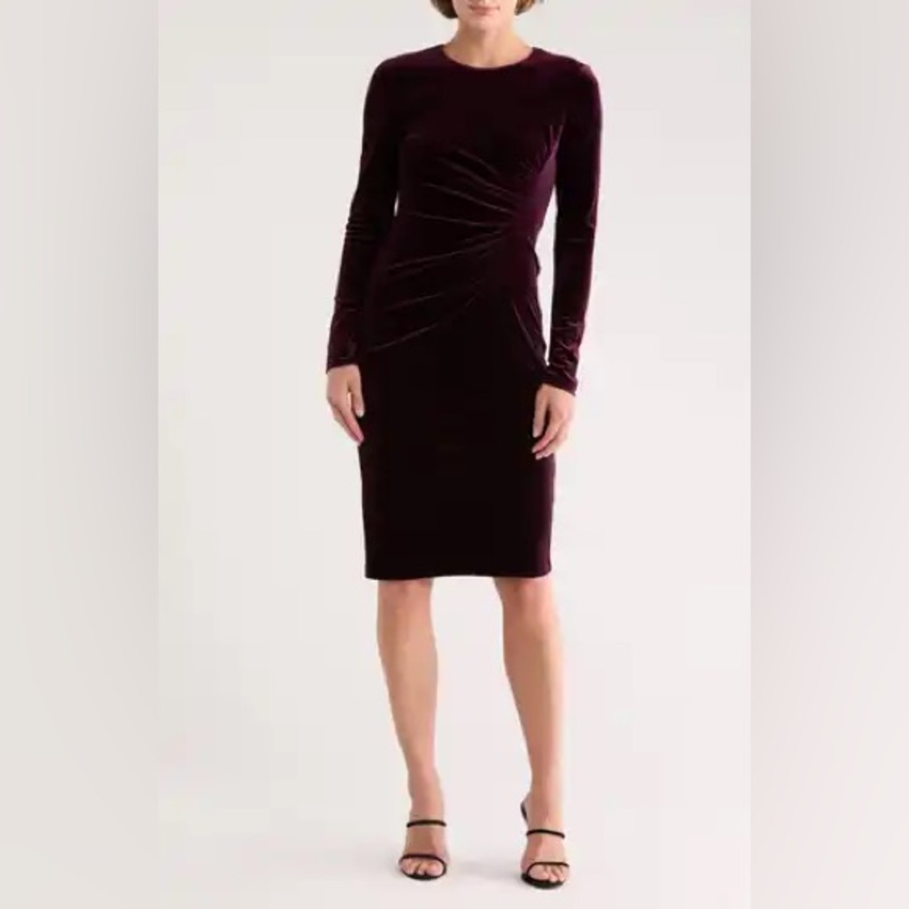 Calvin Klein Velvet Long Sleeve Dress - Deep Burgundy